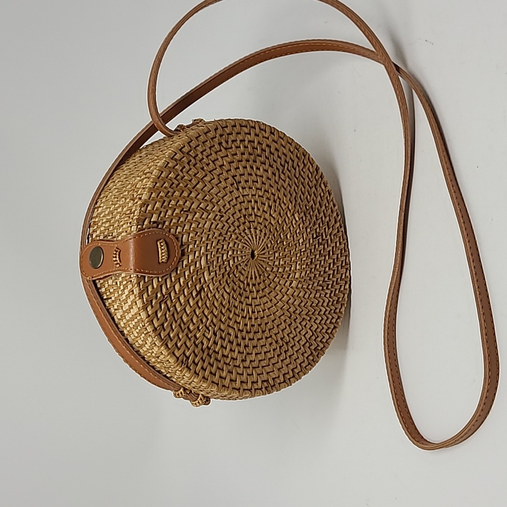 Round Rattan Crossbody Purse
